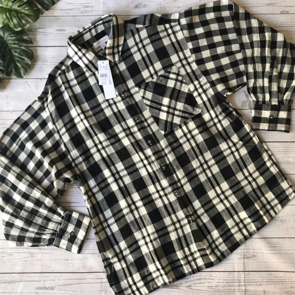 Topshop Check Murphy Button Down Shirt Size 4-6 NWT - Picture 4 of 9